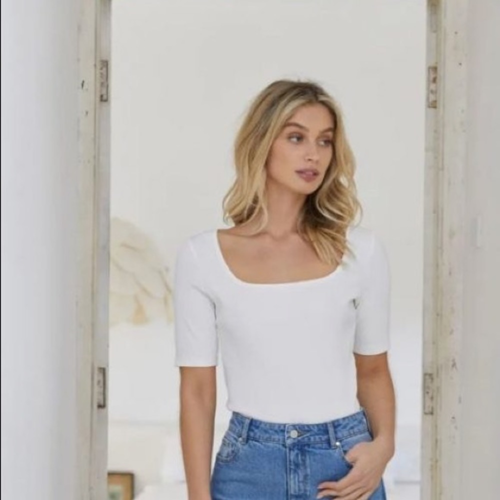 EVERNEW Square Neck Rib Tee Top